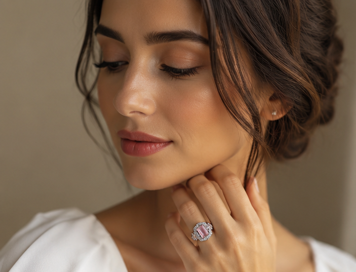 PINK RHINESTONE AD RING