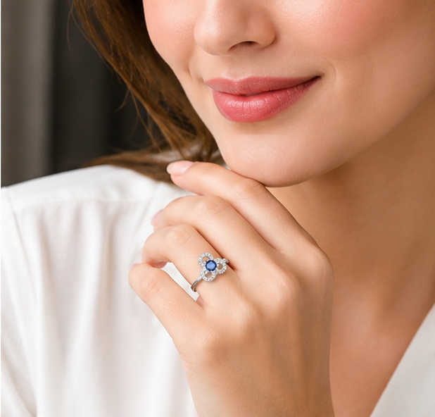 BLUE RHINESTONE AD RING