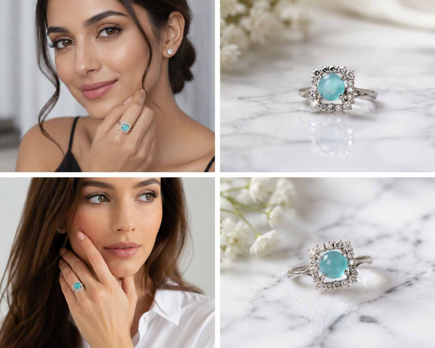TURQ RHINESTONE AD RING