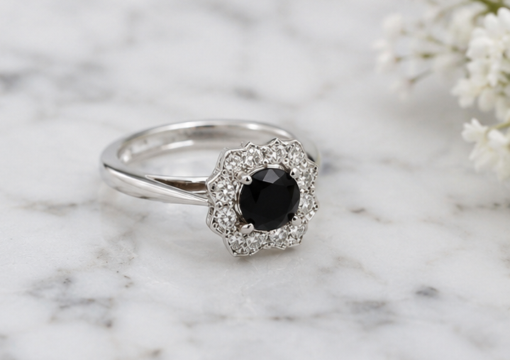 BLACK RHINESTONE AD RING
