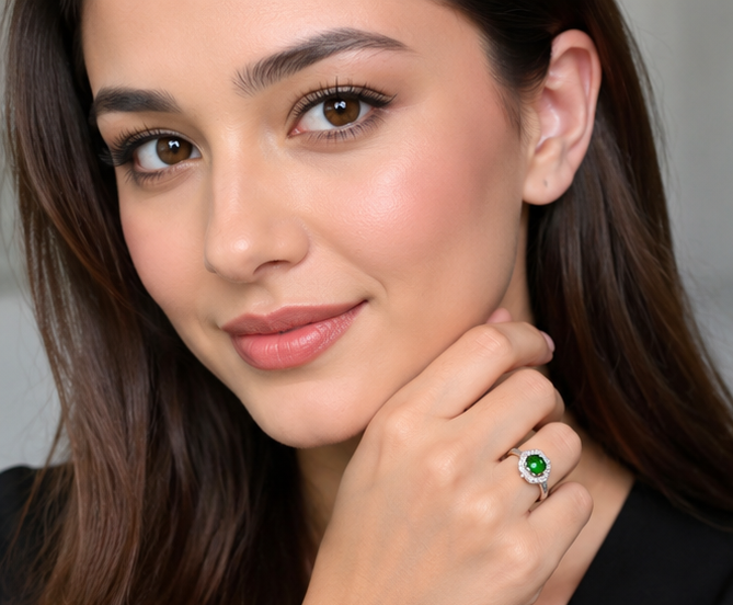 GREEN RHINESTONE AD RING