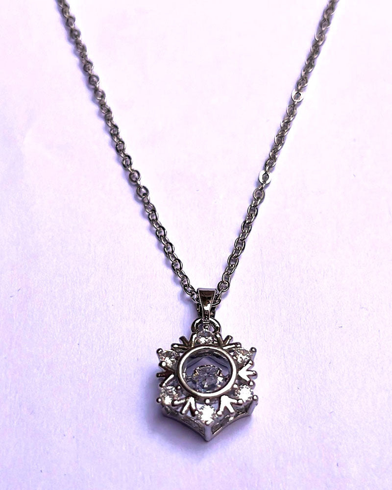 Silver Plated 18 inch Adjustable Chain American Diamond Pendant Stainless Steel