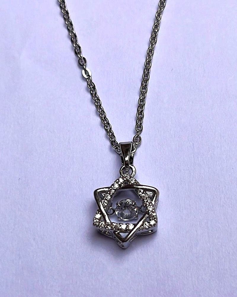 Stainless Steel Dancing Diamond Star Pendant Necklace