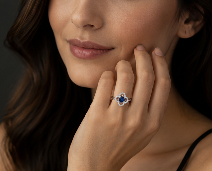 BLUE RHINESTONE AD RING