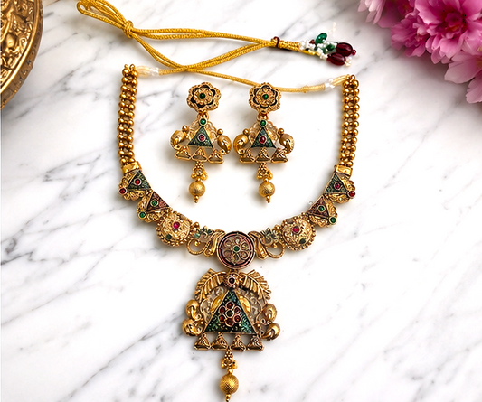 Gold Plated Traditional Ethnic Elegant Designer Kundan Necklace Set