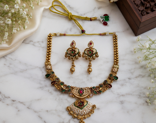 Gold Plated Traditional Ethnic Elegant Designer Kundan Necklace Set