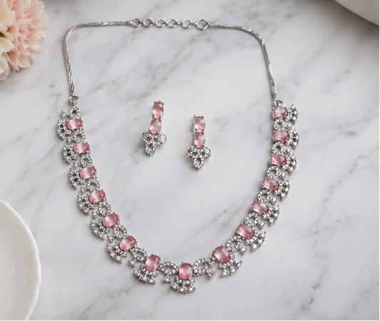 PINK STONE AD NECKLACE