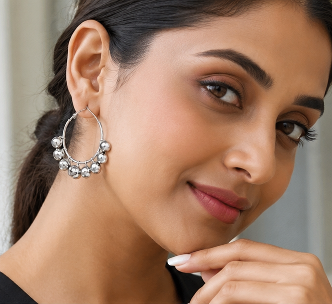 Silver Beades Hoop Earring