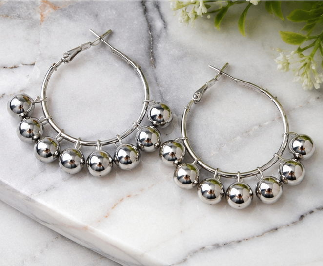 Silver Beades Hoop Earring