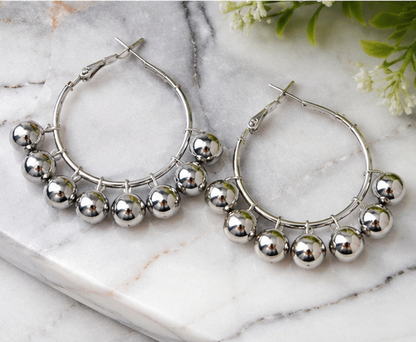 Silver Beades Hoop Earring