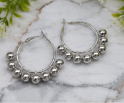 Silver Beades Hoop Earring