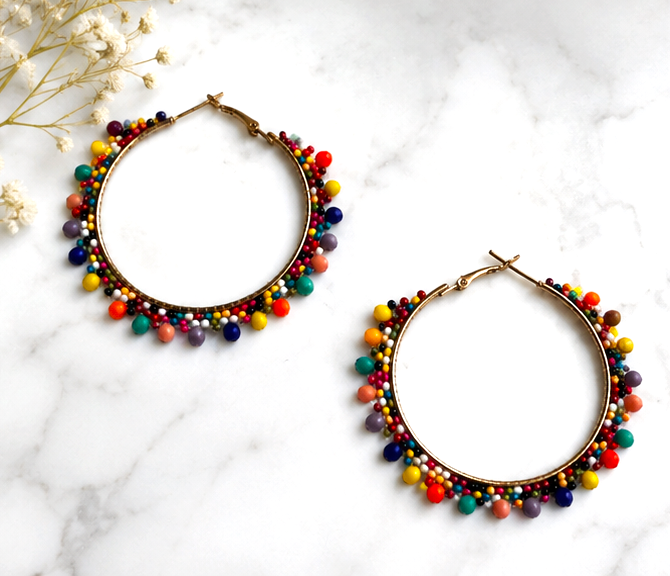 Multi colour Beaded Hoop Earring