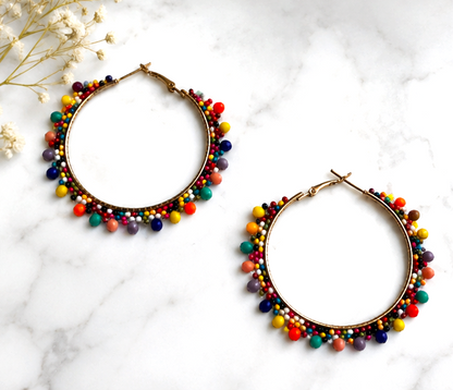 Multi colour Beaded Hoop Earring