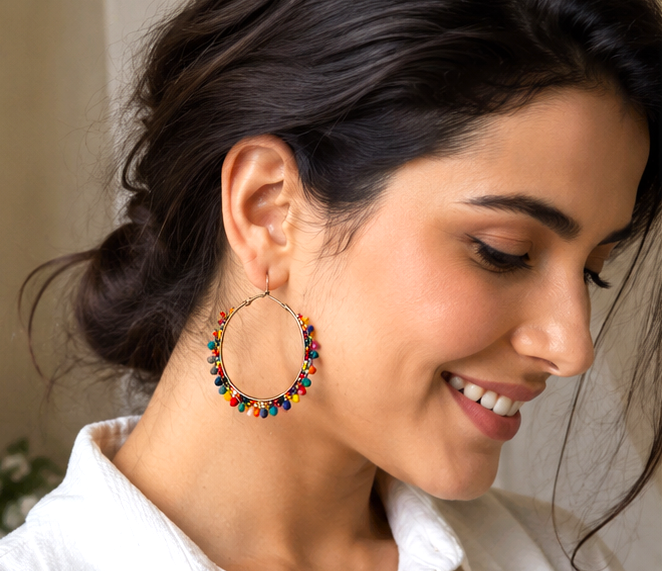 Multi colour Beaded Hoop Earring