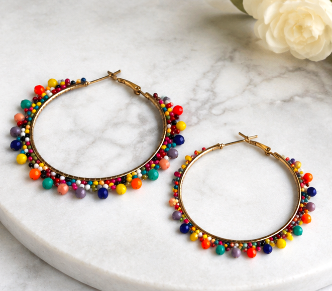 Multi colour Beaded Hoop Earring