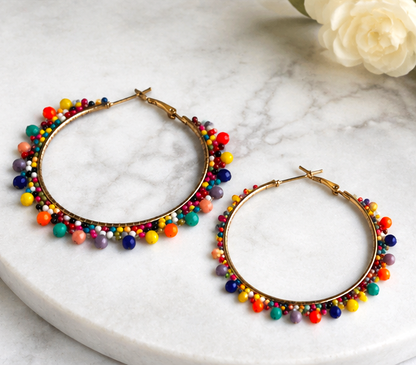 Multi colour Beaded Hoop Earring