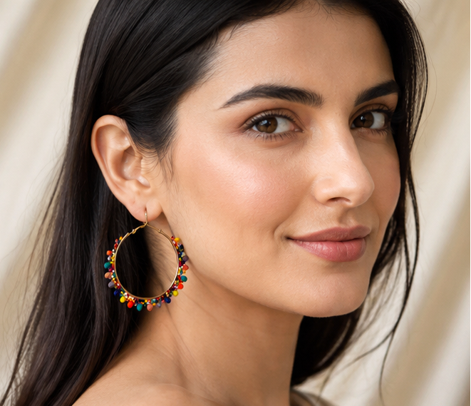 Multi colour Beaded Hoop Earring