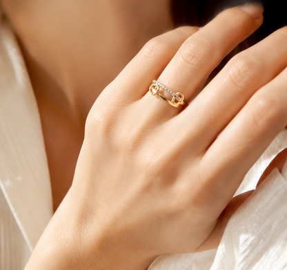 2 HEARTS RHINESTONE AD RING