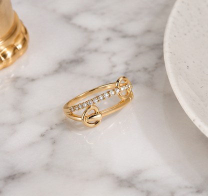 2 HEARTS RHINESTONE AD RING