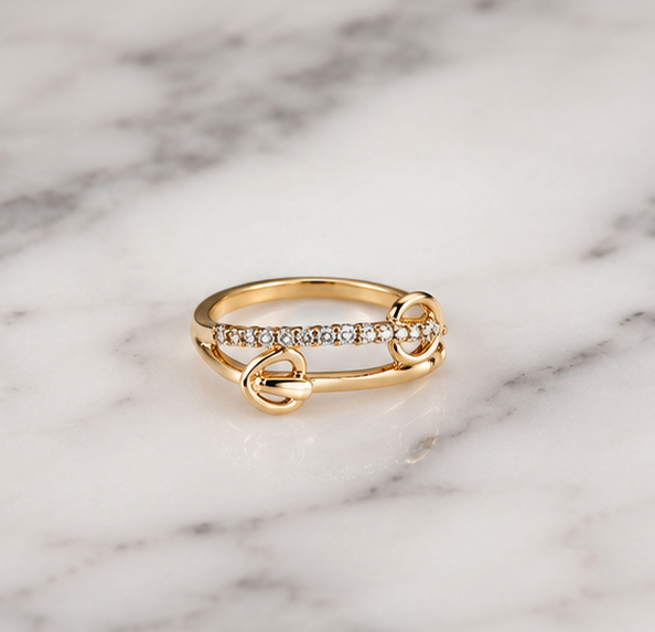 2 HEARTS RHINESTONE AD RING