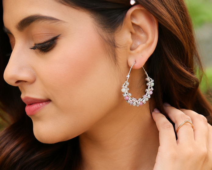 BEADED HOOP EARRING