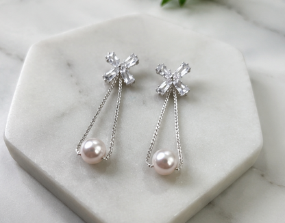 Silver Chain Loop Pearl Dangles