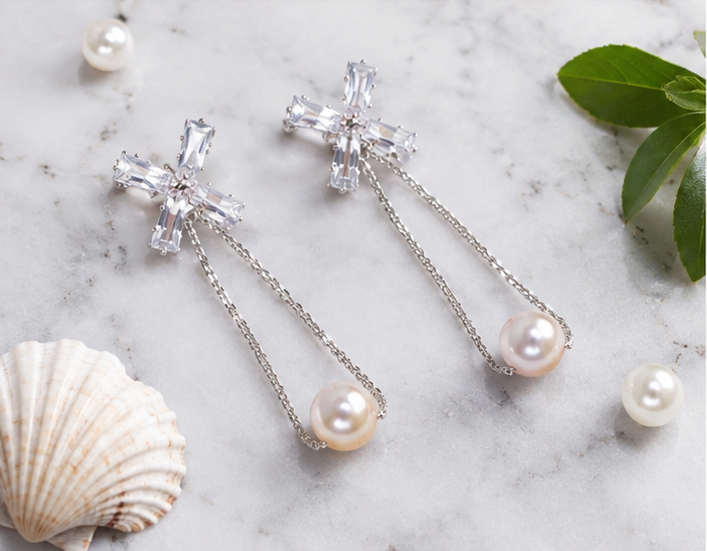 Silver Chain Loop Pearl Dangles