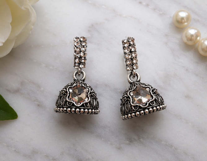 Antique Finish Crystal Jhumki