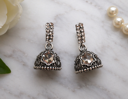 Antique Finish Crystal Jhumki