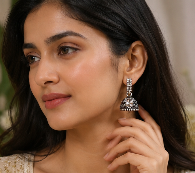 Antique Finish Crystal Jhumki