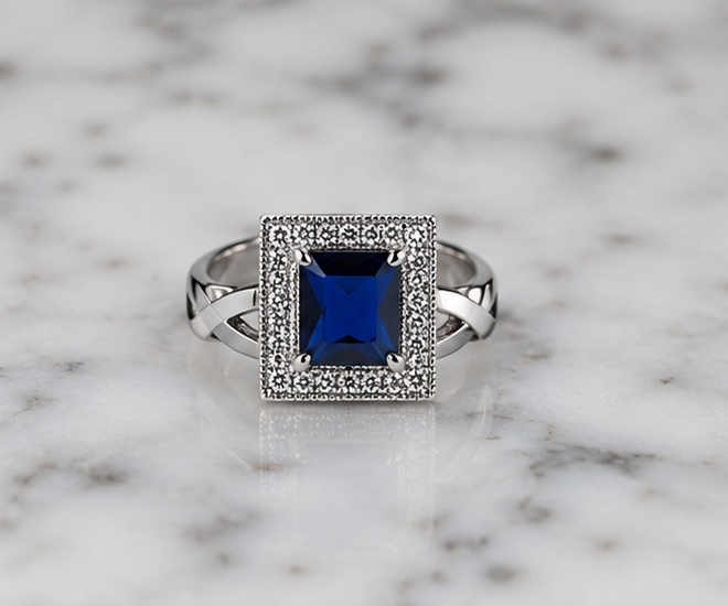 BLUE RHINESTONE AD RING