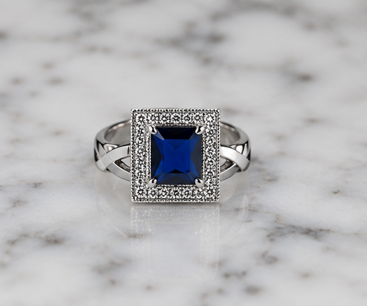 BLUE RHINESTONE AD RING