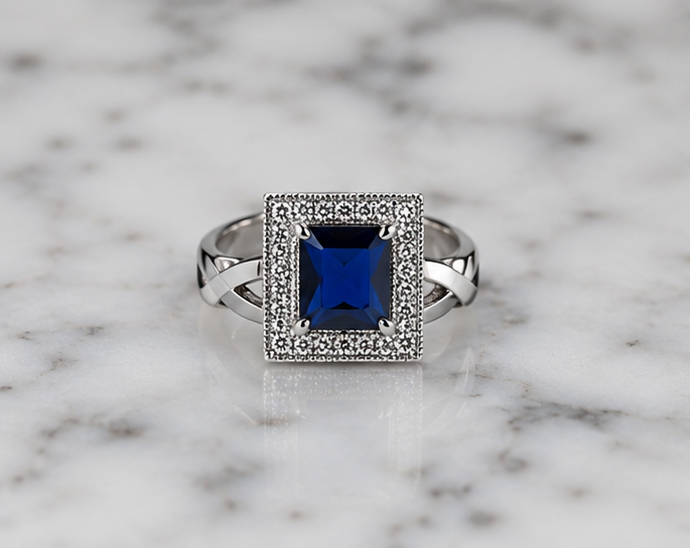 BLUE RHINESTONE AD RING