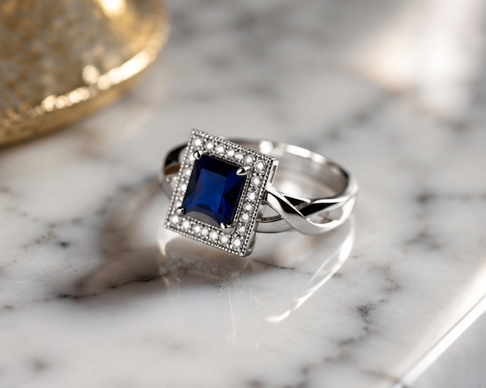 BLUE RHINESTONE AD RING