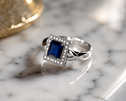 BLUE RHINESTONE AD RING