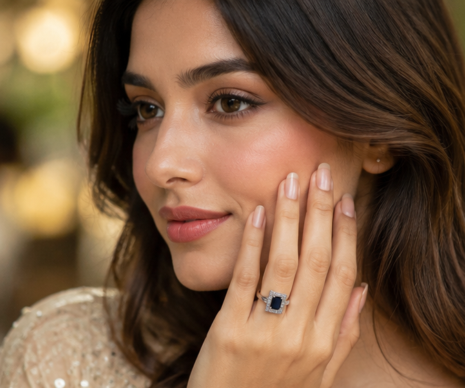 BLACK RHINESTONE AD RING
