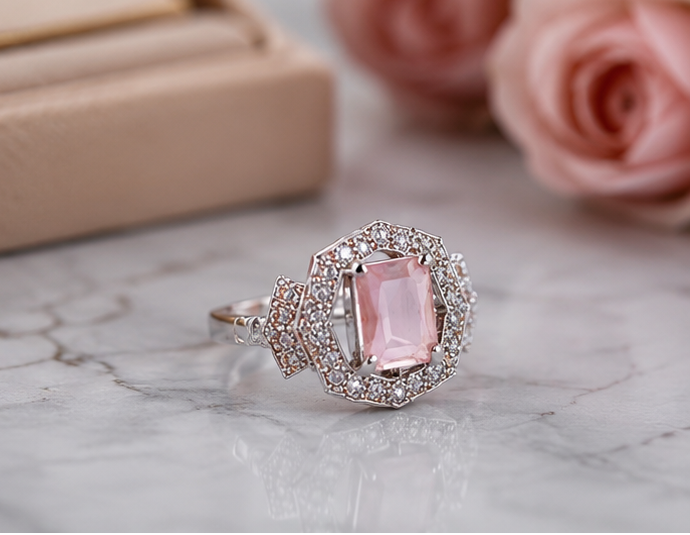 PINK RHINESTONE AD RING