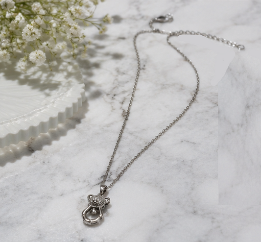 Silver Teddy Charm Necklace For Women