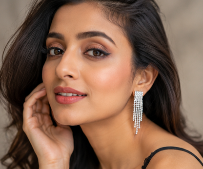 Rhinestone long tassel Earrings 