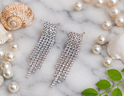 Rhinestone long tassel Earrings 