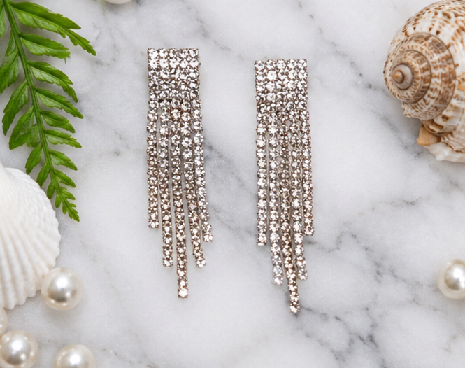 Rhinestone long tassel Earrings 