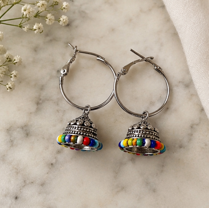 Oxidised Multi Color Bead Boho Earrings