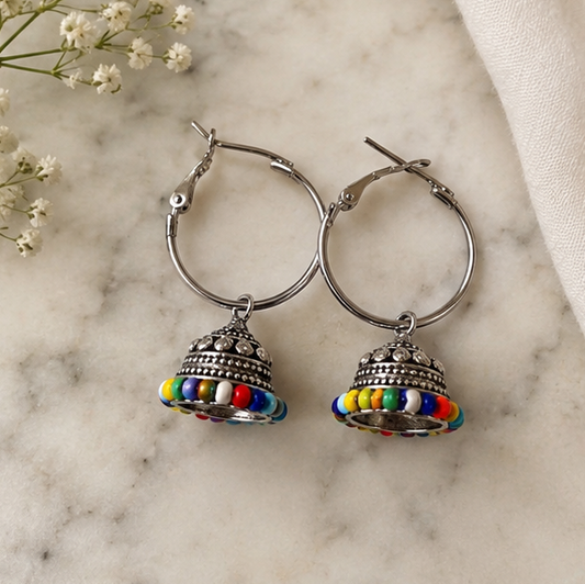 Oxidised Multi Color Bead Boho Earrings