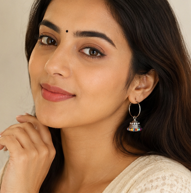 Oxidised Multi Color Bead Boho Earrings