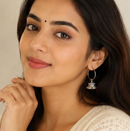 Oxidised Multi Color Bead Boho Earrings