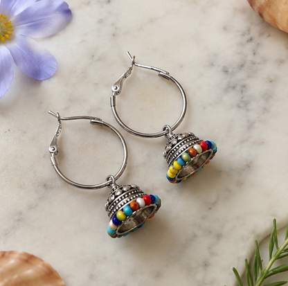 Oxidised Multi Color Bead Boho Earrings
