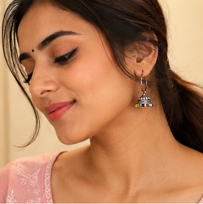 Oxidised Multi Color Bead Boho Earrings