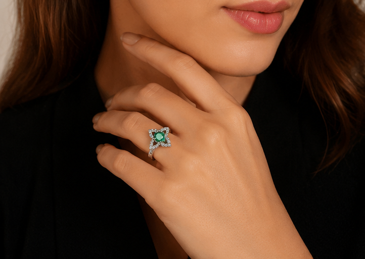 GREEN RHINESTONE AD RING
