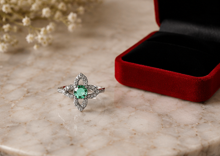 GREEN RHINESTONE AD RING