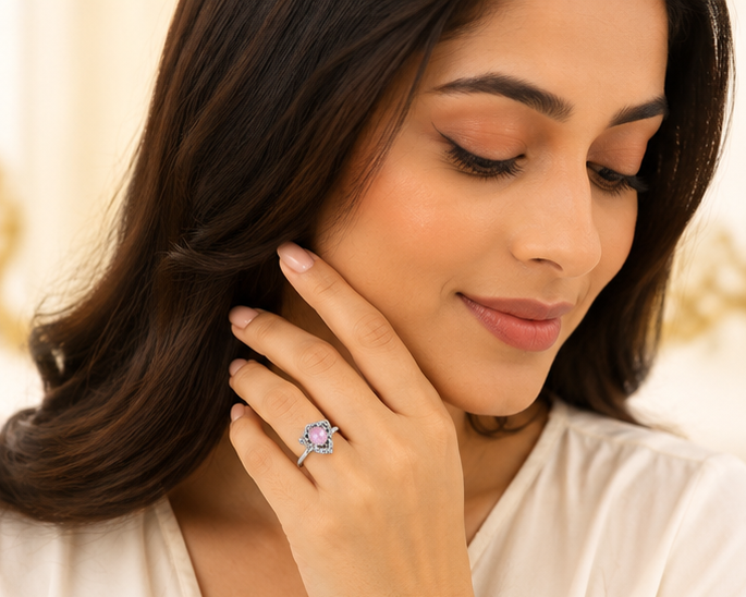 PINK RHINESTONE AD RING